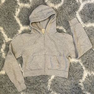Brandy Melville Gray Cropped Zip Up Hoodie